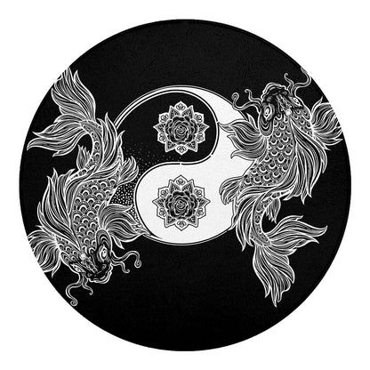 Yin And Yang Koi Carp Fish Print Round Blanket