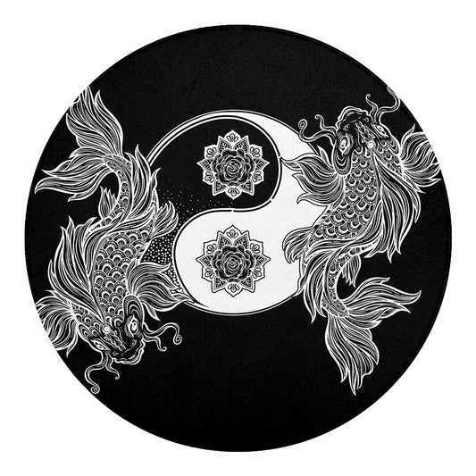 Yin And Yang Koi Carp Fish Print Round Blanket