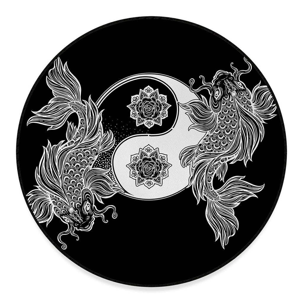 Yin And Yang Koi Carp Fish Print Round Floor Mat