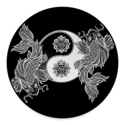 Yin And Yang Koi Carp Fish Print Round Floor Mat