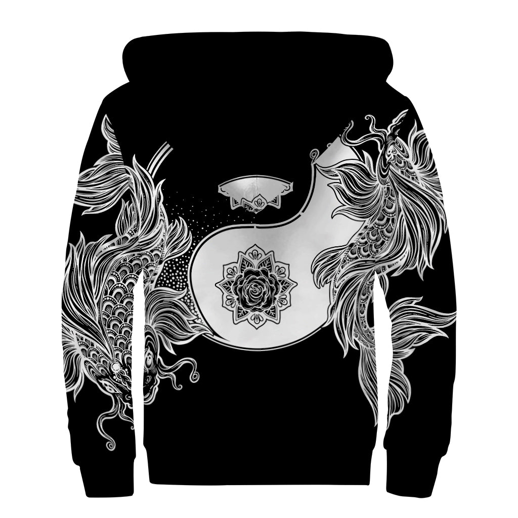 Yin And Yang Koi Carp Fish Print Sherpa Lined Zip Up Hoodie