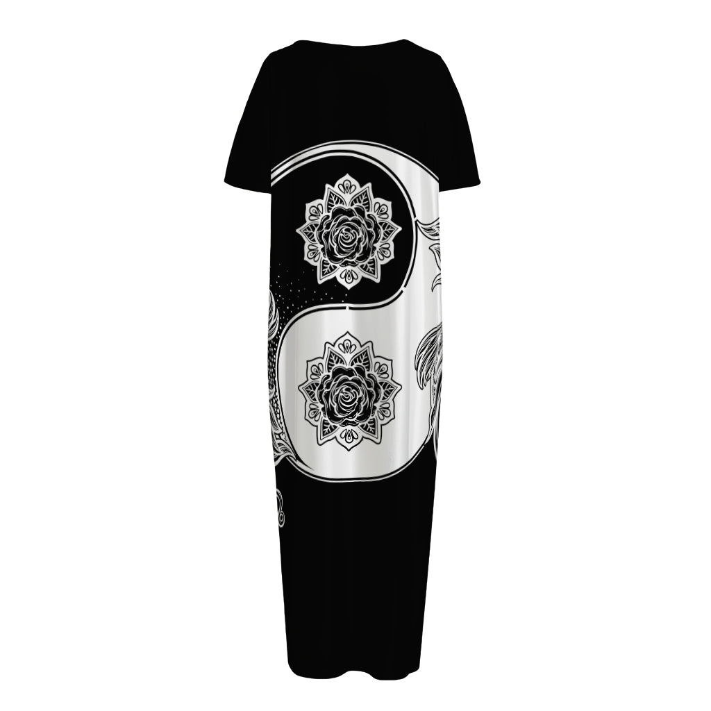 Yin And Yang Koi Carp Fish Print Short Sleeve Long Nightdress