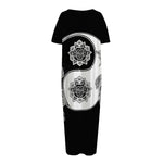 Yin And Yang Koi Carp Fish Print Short Sleeve Long Nightdress