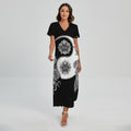Yin And Yang Koi Carp Fish Print Short Sleeve Maxi Dress