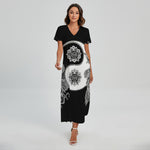 Yin And Yang Koi Carp Fish Print Short Sleeve Maxi Dress