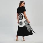 Yin And Yang Koi Carp Fish Print Short Sleeve Maxi Dress