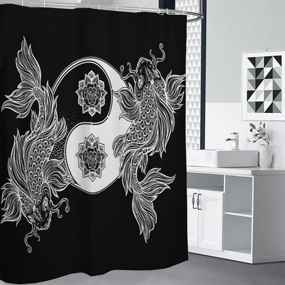 Yin And Yang Koi Carp Fish Print Shower Curtain