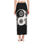 Yin And Yang Koi Carp Fish Print Side Slit Maxi Skirt