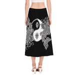 Yin And Yang Koi Carp Fish Print Side Slit Midi Skirt