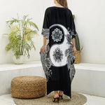 Yin And Yang Koi Carp Fish Print Silk V-Neck Kaftan Dress