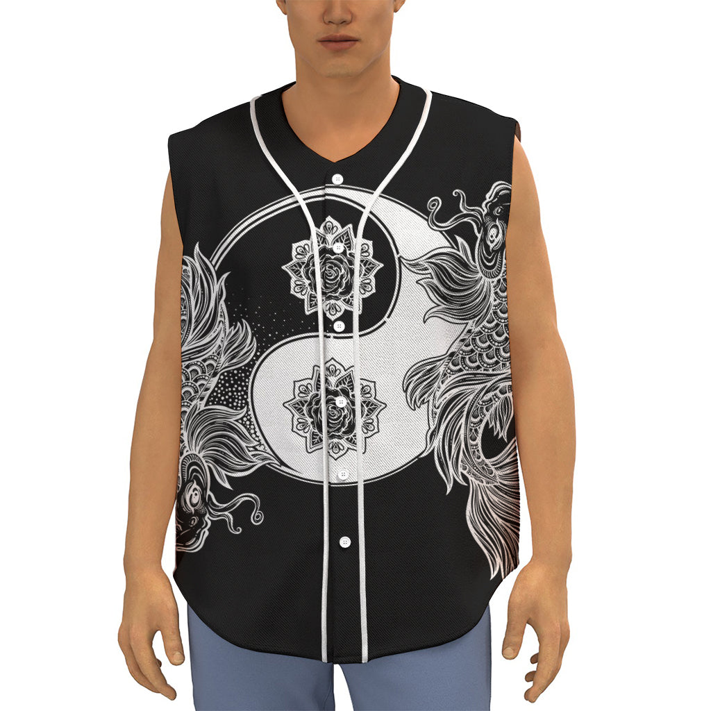 Yin And Yang Koi Carp Fish Print Sleeveless Baseball Jersey