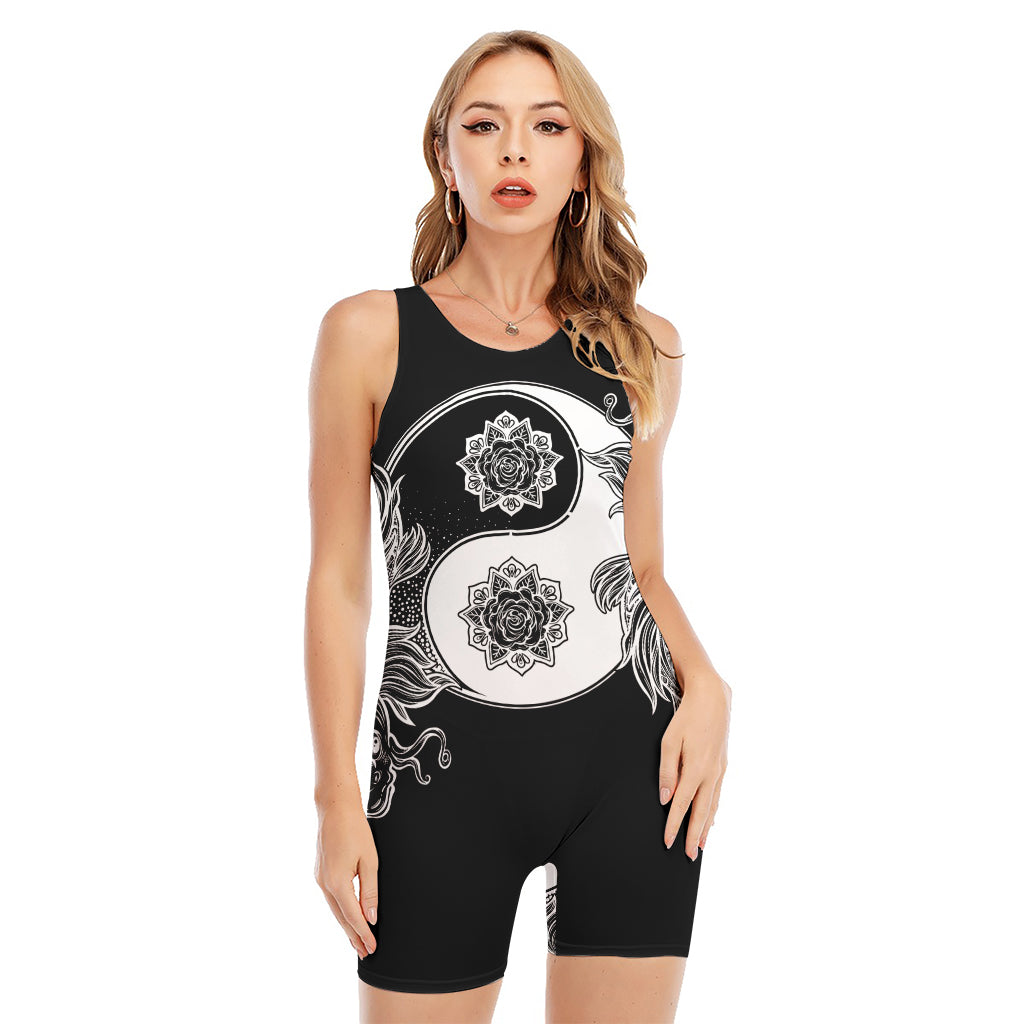 Yin And Yang Koi Carp Fish Print Sleeveless One Piece Swimsuit