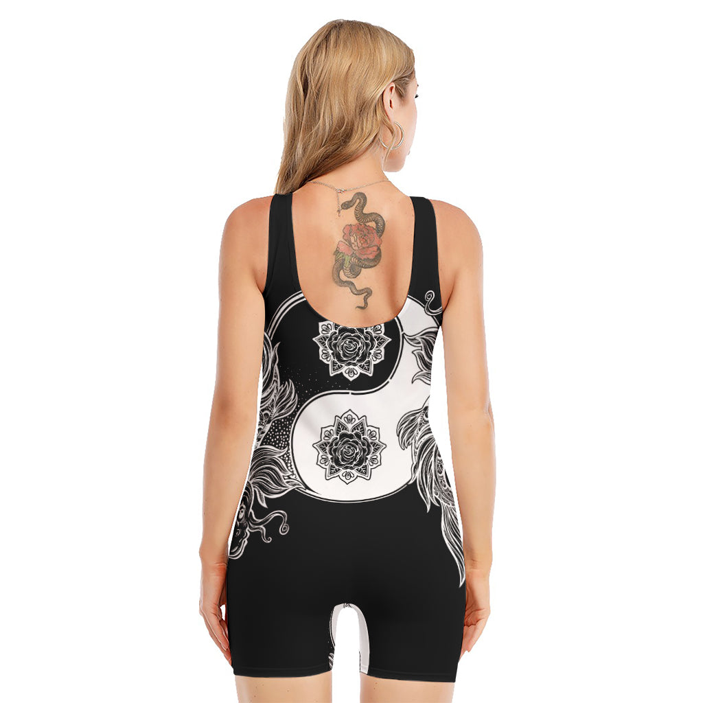 Yin And Yang Koi Carp Fish Print Sleeveless One Piece Swimsuit