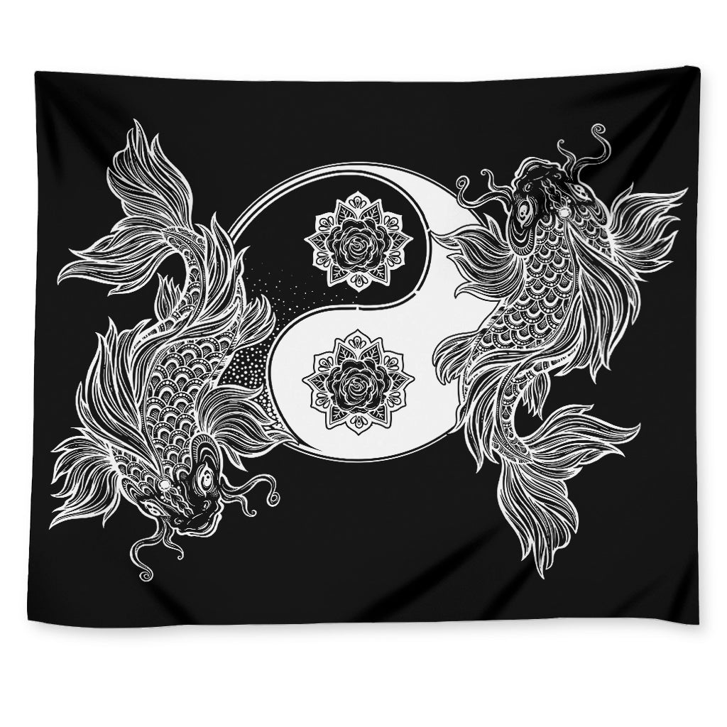 Yin And Yang Koi Carp Fish Print Tapestry
