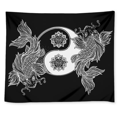 Yin And Yang Koi Carp Fish Print Tapestry