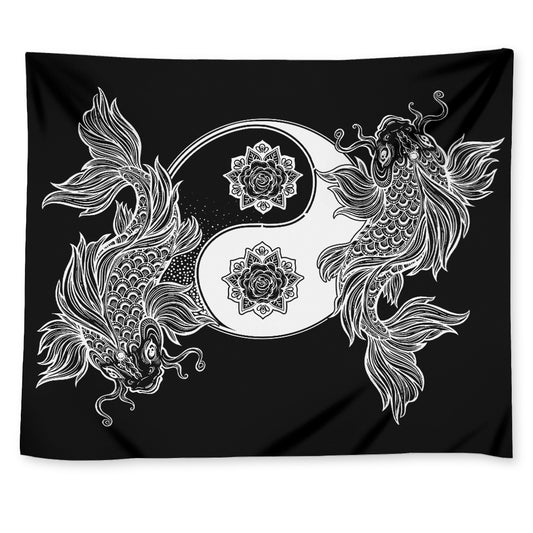 Yin And Yang Koi Carp Fish Print Tapestry