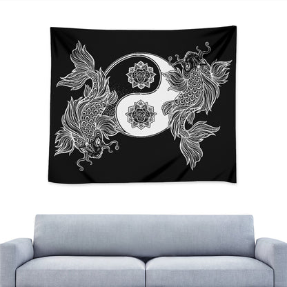 Yin And Yang Koi Carp Fish Print Tapestry