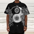 Yin And Yang Koi Carp Fish Print Textured Short Sleeve Shirt