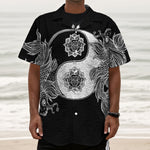 Yin And Yang Koi Carp Fish Print Textured Short Sleeve Shirt