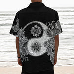 Yin And Yang Koi Carp Fish Print Textured Short Sleeve Shirt