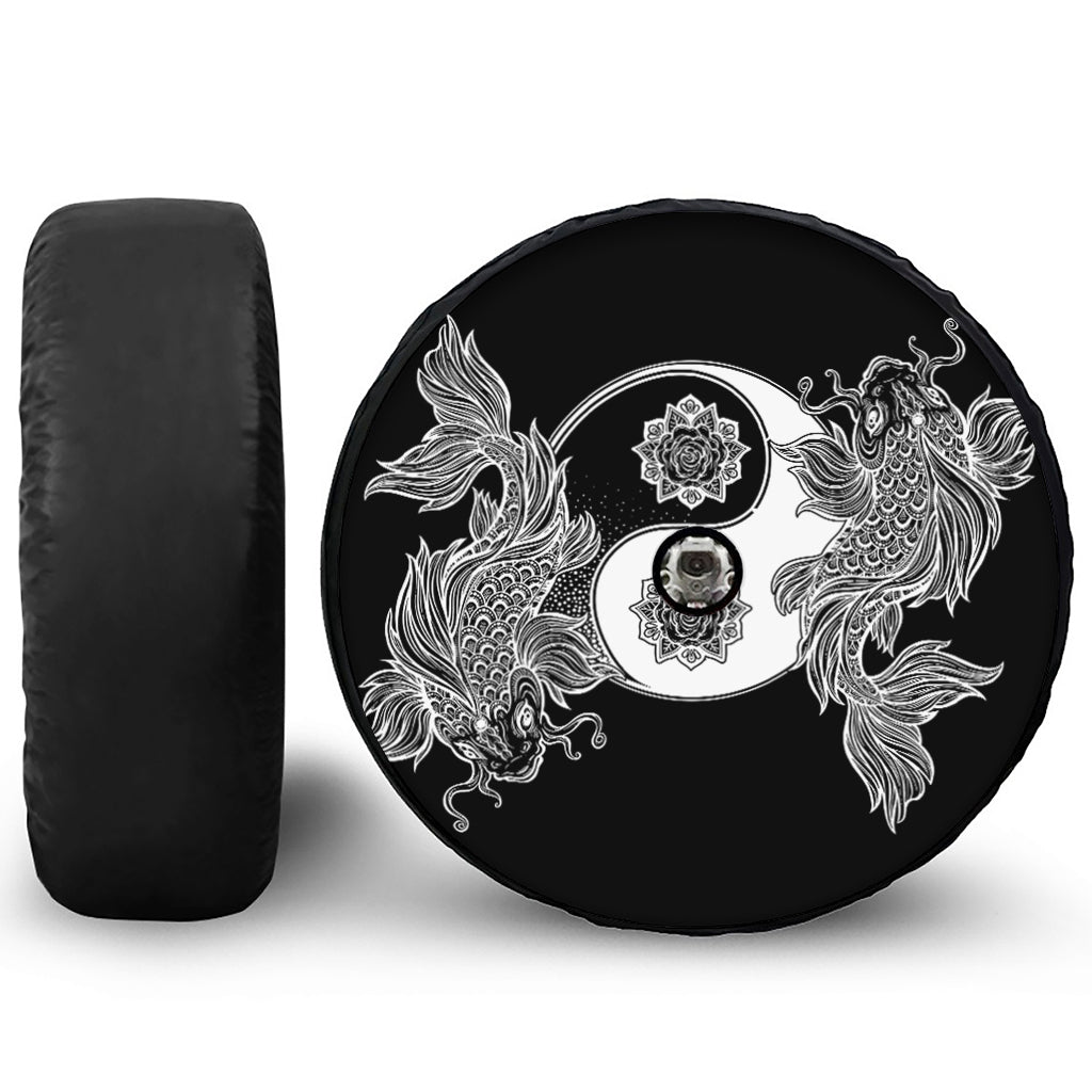 Yin And Yang Koi Carp Fish Print Tire Cover With Camera Hole