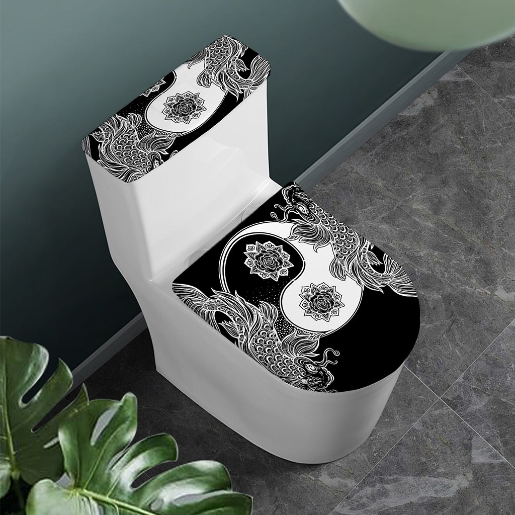 Yin And Yang Koi Carp Fish Print Toilet Lid And Tank Cover Set