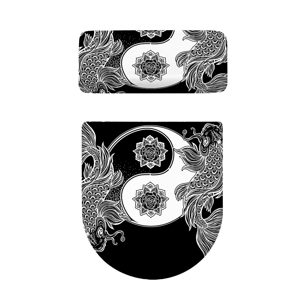 Yin And Yang Koi Carp Fish Print Toilet Lid And Tank Cover Set