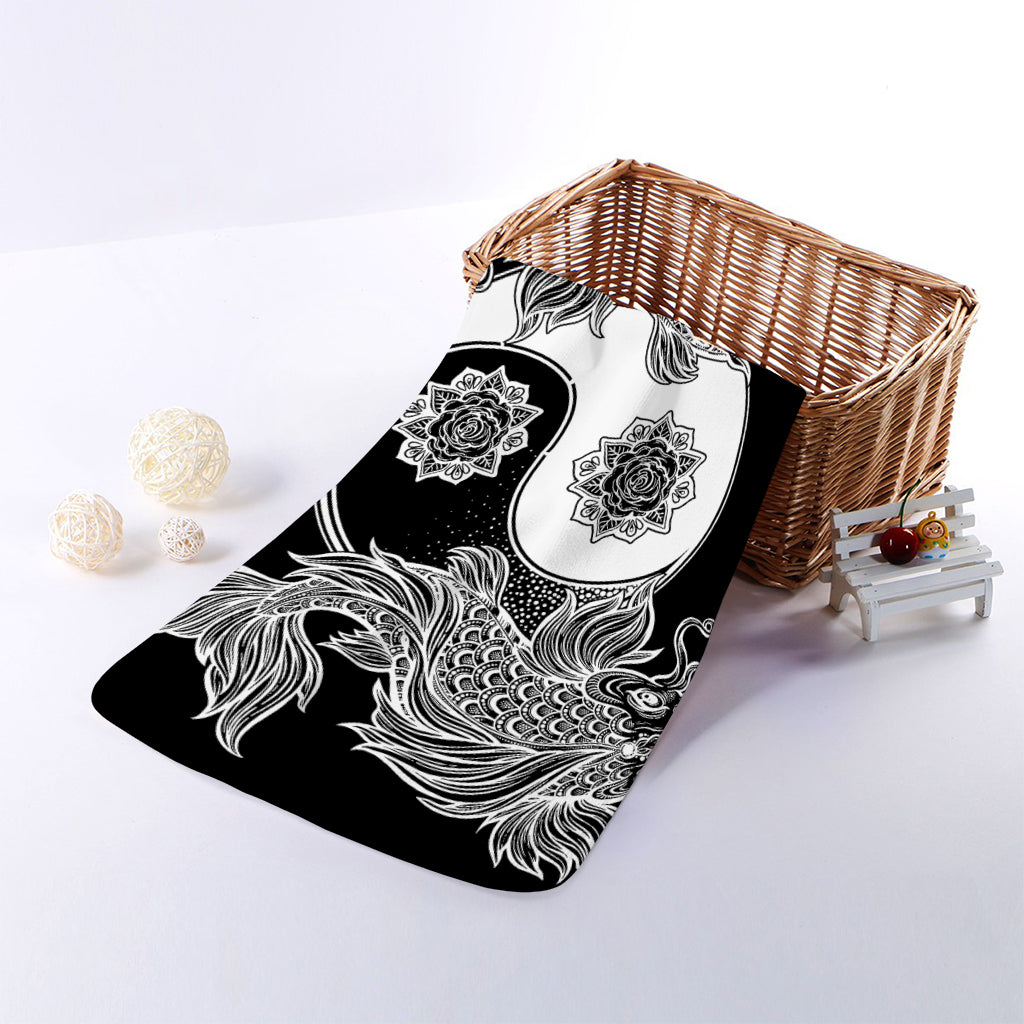 Yin And Yang Koi Carp Fish Print Towel