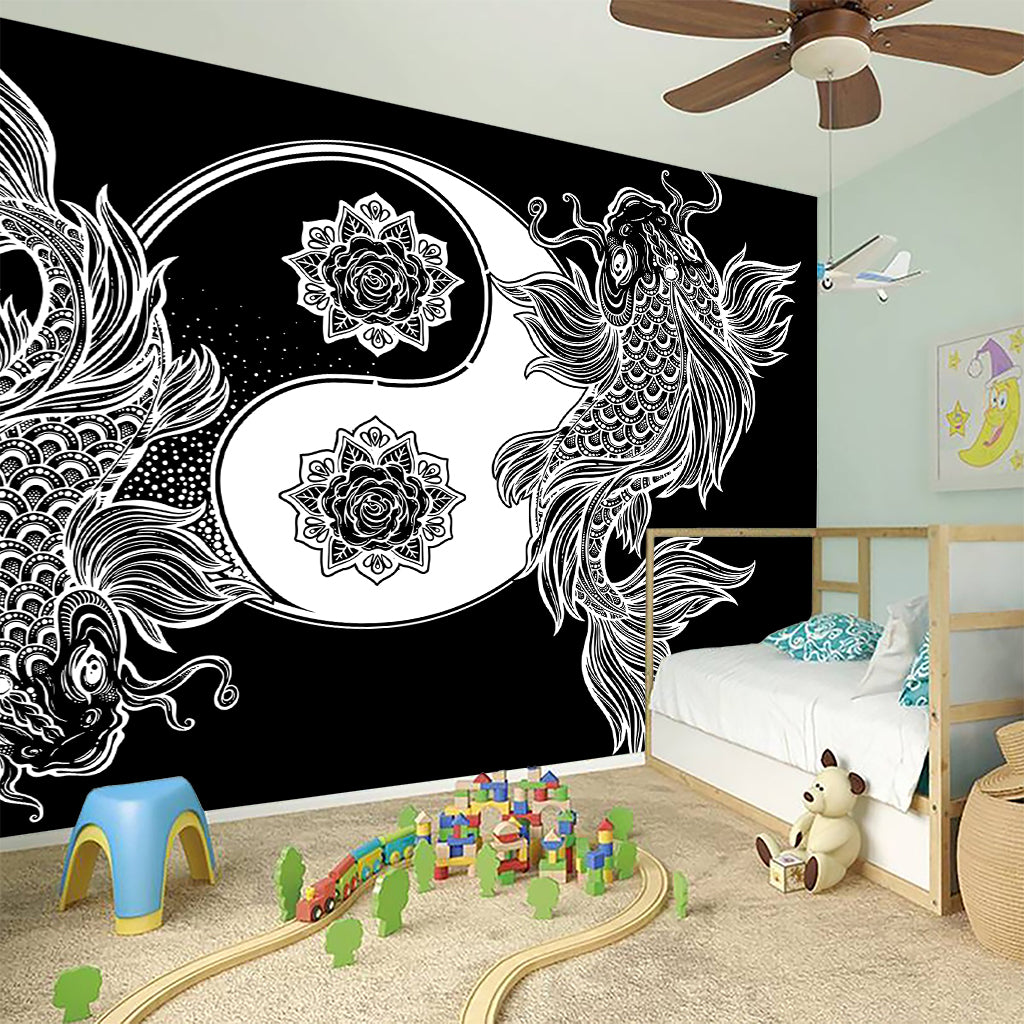 Yin And Yang Koi Carp Fish Print Wall Sticker