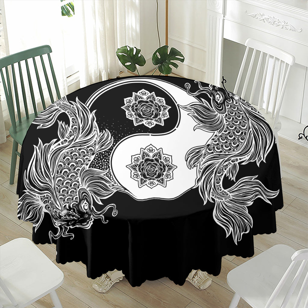 Yin And Yang Koi Carp Fish Print Waterproof Round Tablecloth