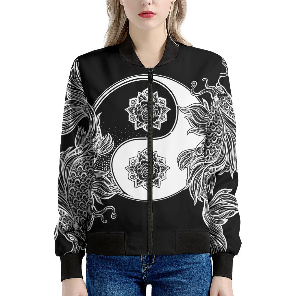 Yin And Yang Koi Carp Fish Print Women's Bomber Jacket