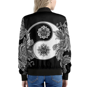 Yin And Yang Koi Carp Fish Print Women's Bomber Jacket