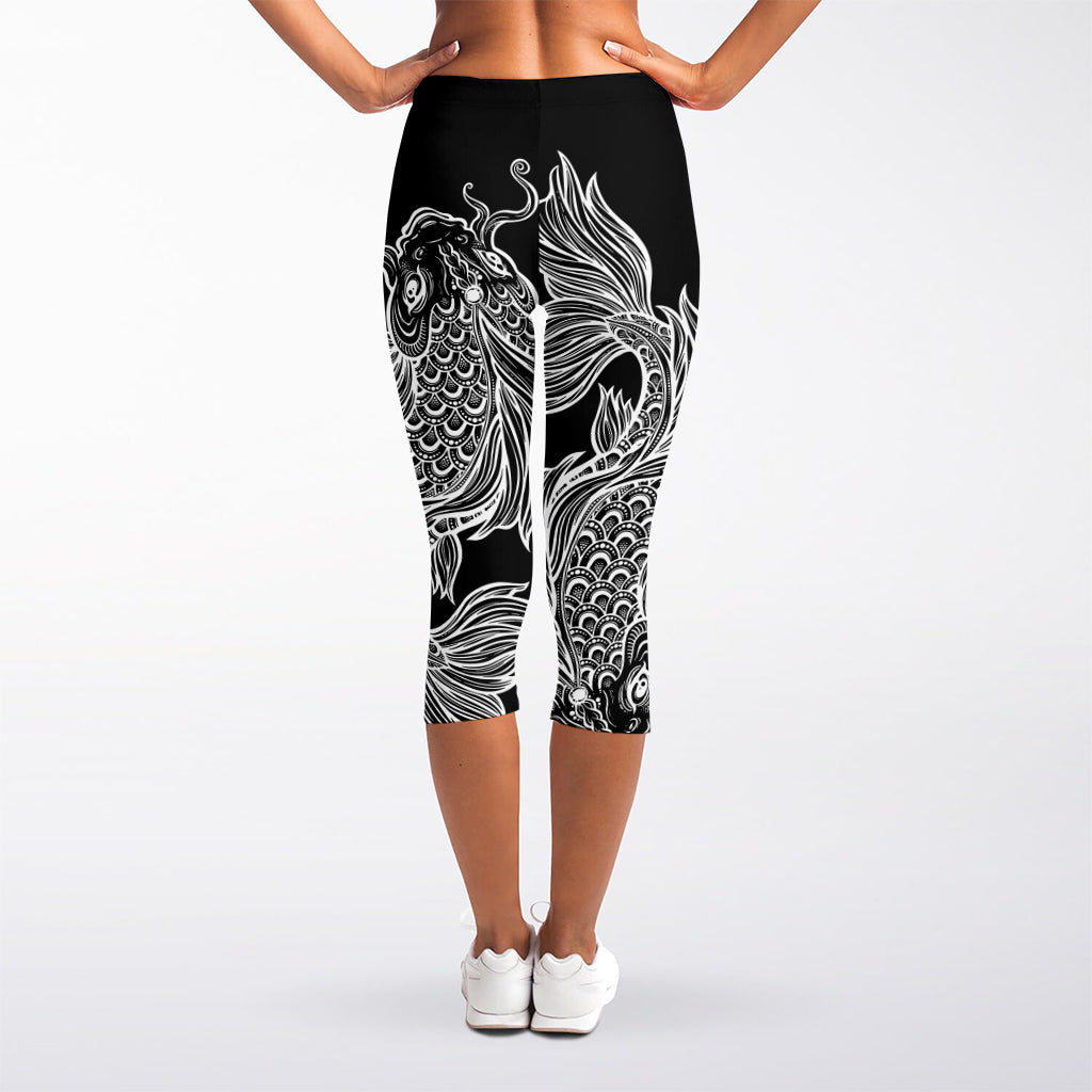 Yin And Yang Koi Carp Fish Print Women's Capri Leggings