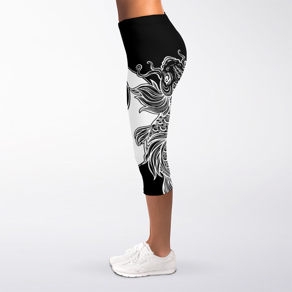 Yin And Yang Koi Carp Fish Print Women's Capri Leggings