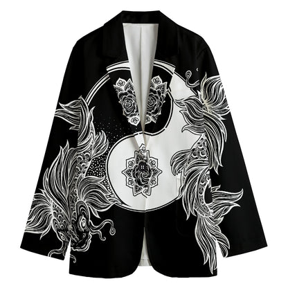 Yin And Yang Koi Carp Fish Print Women's Cotton Blazer