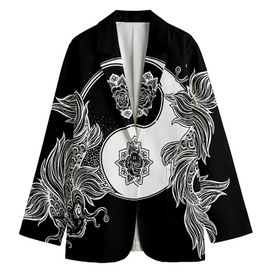 Yin And Yang Koi Carp Fish Print Women's Cotton Blazer
