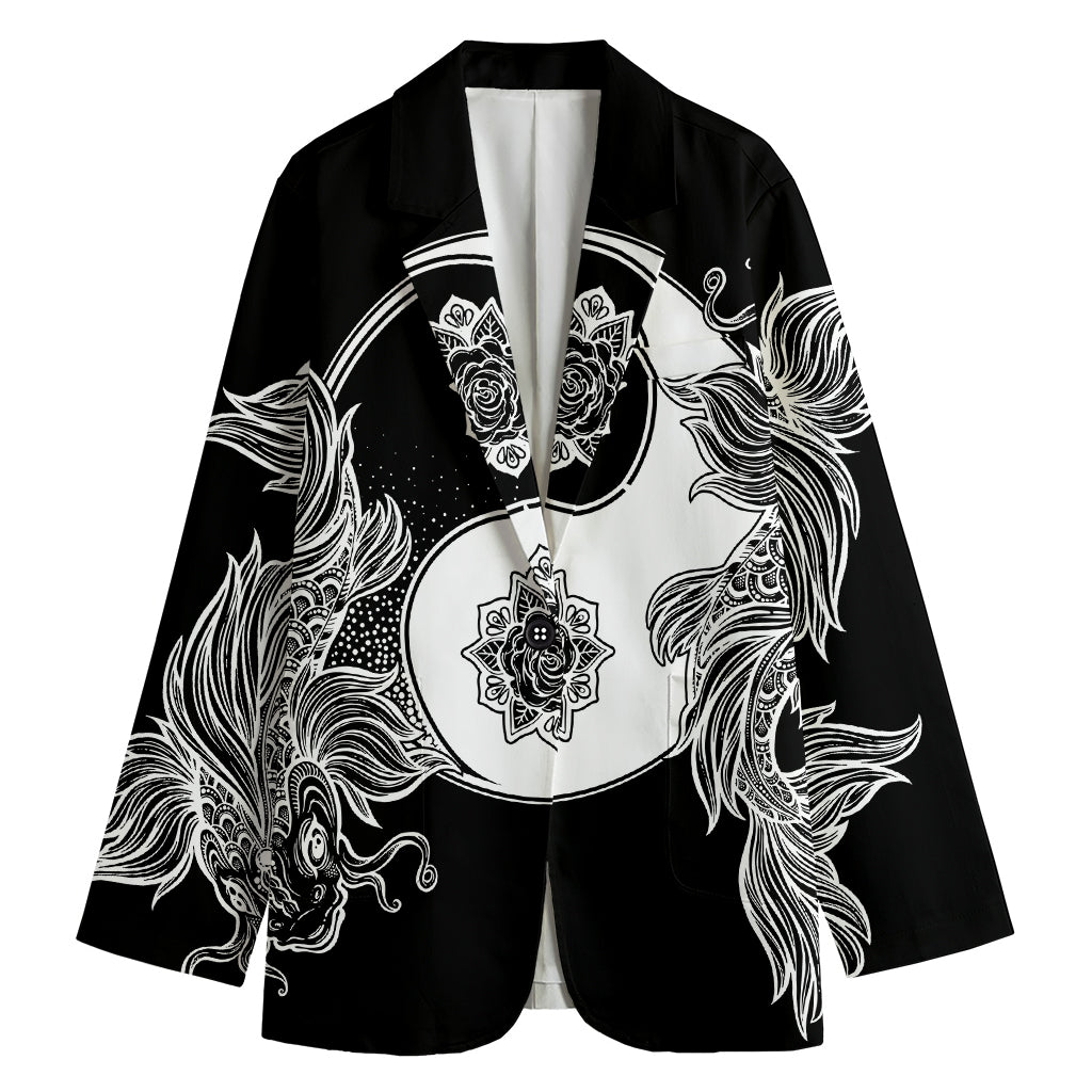 Yin And Yang Koi Carp Fish Print Women's Cotton Blazer