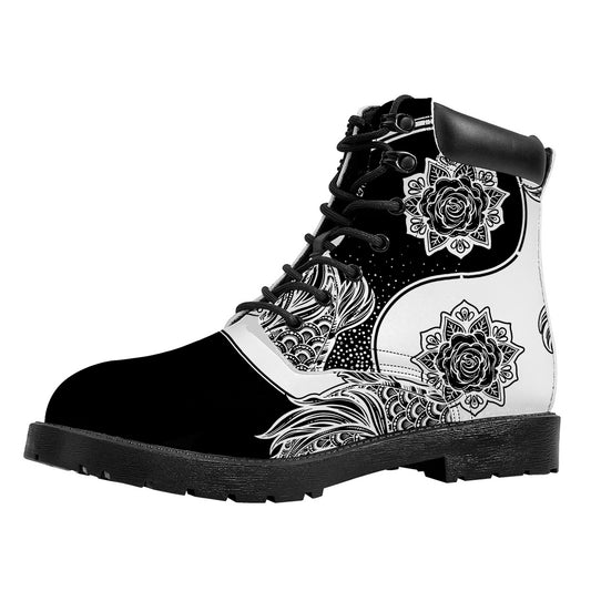 Yin And Yang Koi Carp Fish Print Work Boots