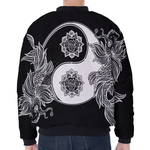 Yin And Yang Koi Carp Fish Print Zip Sleeve Bomber Jacket