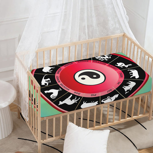 Yin Yang Chinese Zodiac Signs Print Baby Crib Sheet