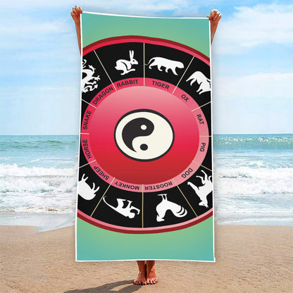 Yin Yang Chinese Zodiac Signs Print Beach Towel