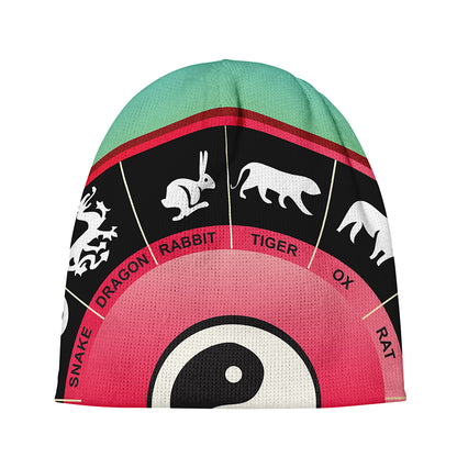 Yin Yang Chinese Zodiac Signs Print Beanie