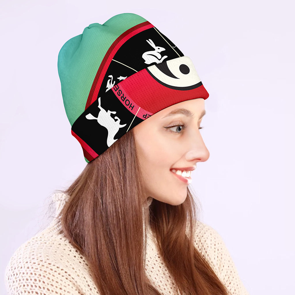 Yin Yang Chinese Zodiac Signs Print Beanie