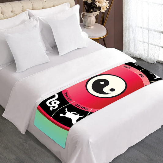 Yin Yang Chinese Zodiac Signs Print Bed Runner