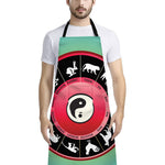 Yin Yang Chinese Zodiac Signs Print Bib Apron With Pocket