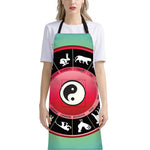 Yin Yang Chinese Zodiac Signs Print Bib Apron With Pocket