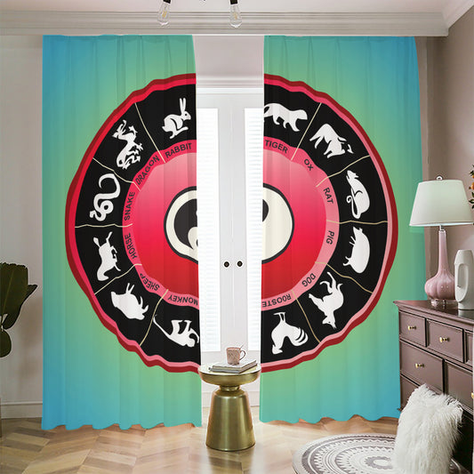Yin Yang Chinese Zodiac Signs Print Blackout Pencil Pleat Curtains