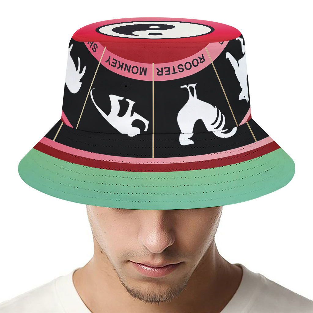 Yin Yang Chinese Zodiac Signs Print Bucket Hat