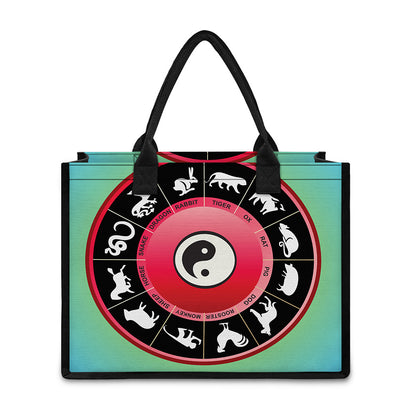 Yin Yang Chinese Zodiac Signs Print Canvas Tote Bag