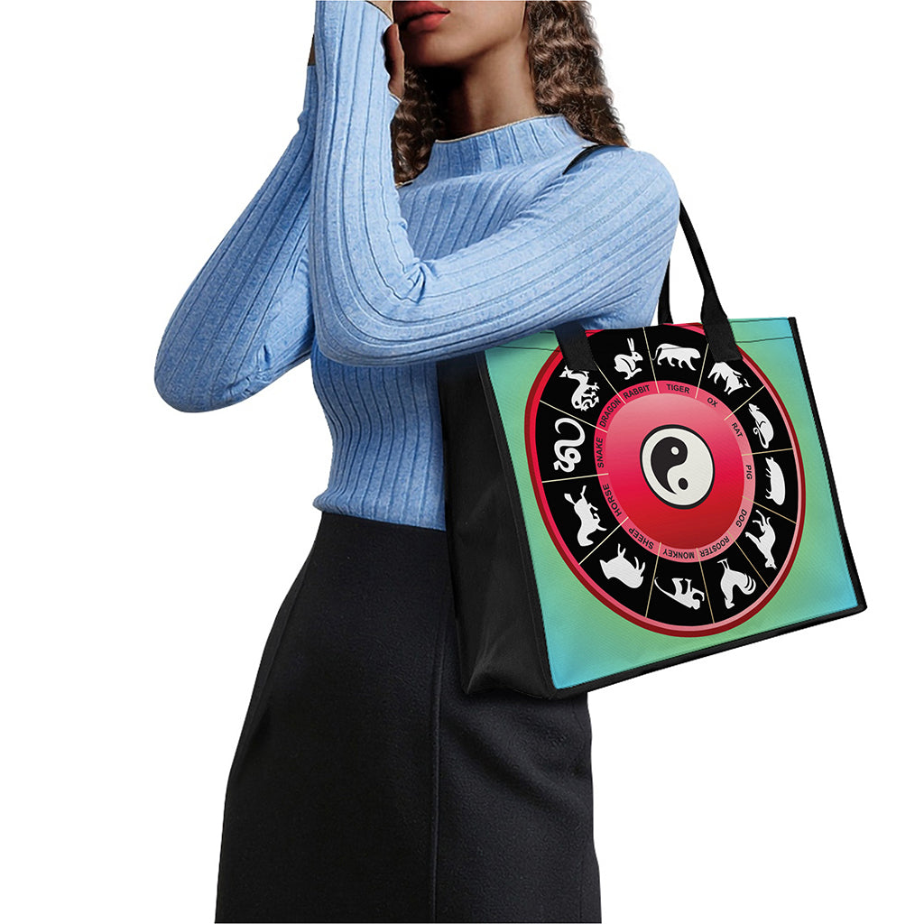 Yin Yang Chinese Zodiac Signs Print Canvas Tote Bag